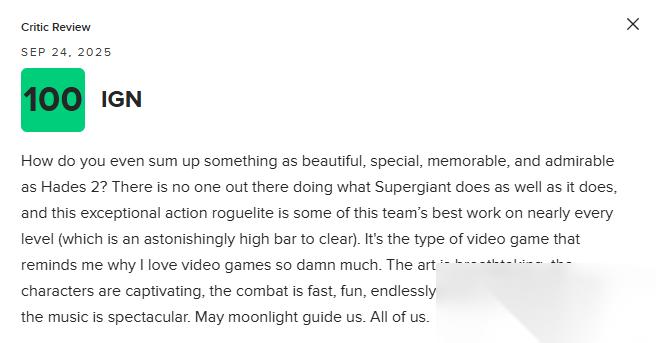 还有高手 哈迪斯2 媒体均分94分 令人敬佩的作品