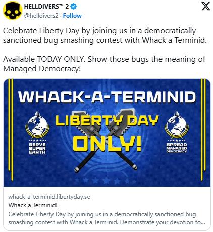 绝地潜兵2自由日庆典现已启动 全服累积4000万杀可得专属自由日披风