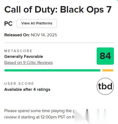 COD黑色行动7 M站84分 多人模式好评 战役模式拉