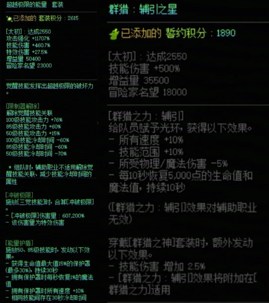 DNF究极能量加群猎美学搭配属性一览
