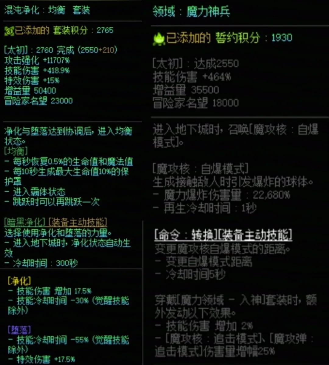DNF混沌套加魔力搭配属性一览