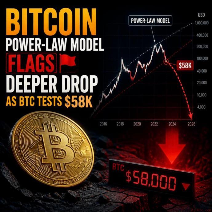 比特币幂律模型警示更深跌幅，BTC测试5.8万美元