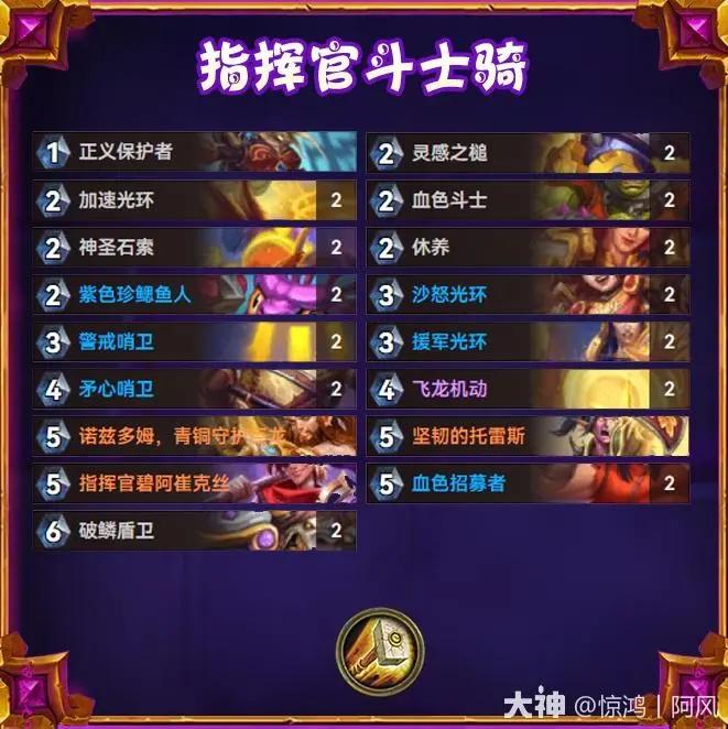 炉石传说逃离紫罗兰监狱指挥官斗士骑卡组推荐